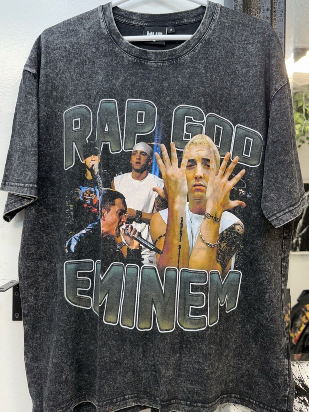 Vintage Black Acid-Wash 'Rap God' Eminem Graphic Tee - Picture 1 of 4